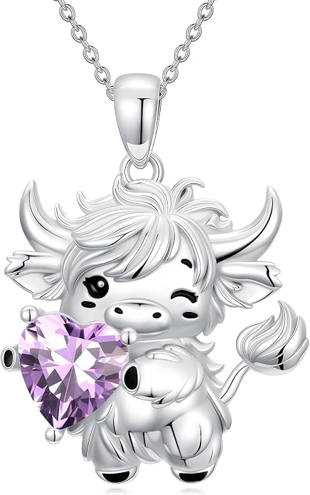 PELOVNY Teddy Bear Necklace for Women 925 Sterling Silver Bear/Highland Cow/Fox/Cat/Axolotl Birthstone Necklace Christmas Birthday Jewelry Gifts for Mom Daughter Wife Sister