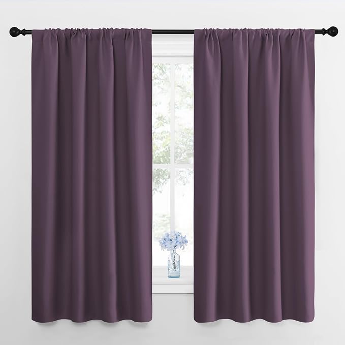 NICETOWN Blackout Curtains for Living Room, Plum, 2 Panels, 42 by 63, Darkening Window Curtain Panels, Easy-Care Solid Thermal Insulated Draperies/Drapes for Daughter Room