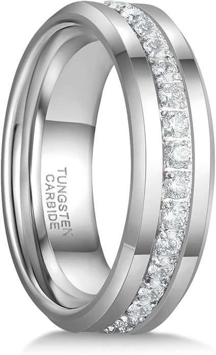 Greenpod 6mm 8mm Tungsten Carbide Rings for Men Silver/24K Gold Plated Cubic Zirconia Eternity Wedding Band Women High Polish Comfort Fit Size 6-13