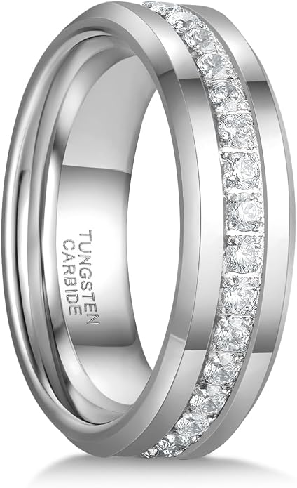 Greenpod 6mm 8mm Tungsten Carbide Rings for Men Silver/24K Gold Plated Cubic Zirconia Eternity Wedding Band Women High Polish Comfort Fit Size 6-13