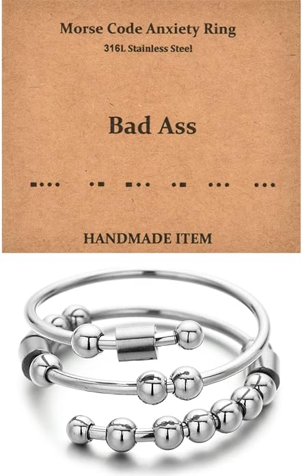 Morse Code Rings for Women, Stainless Steel Spinner Ring Fidget Rings for Anxiety Ring Morse Code Rings Inspirational Gifts Jewelry Women Birthday Graduation Gifts for Best Friends