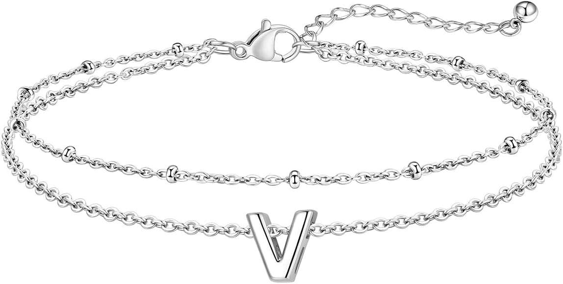 FaithHeart Initial Ankle Bracelets for Women, Waterproof 14k Gold Plated Initial Anklets Non Tarnish Stainless Steel Cute Layered Anklet Summer Beach Jewelry