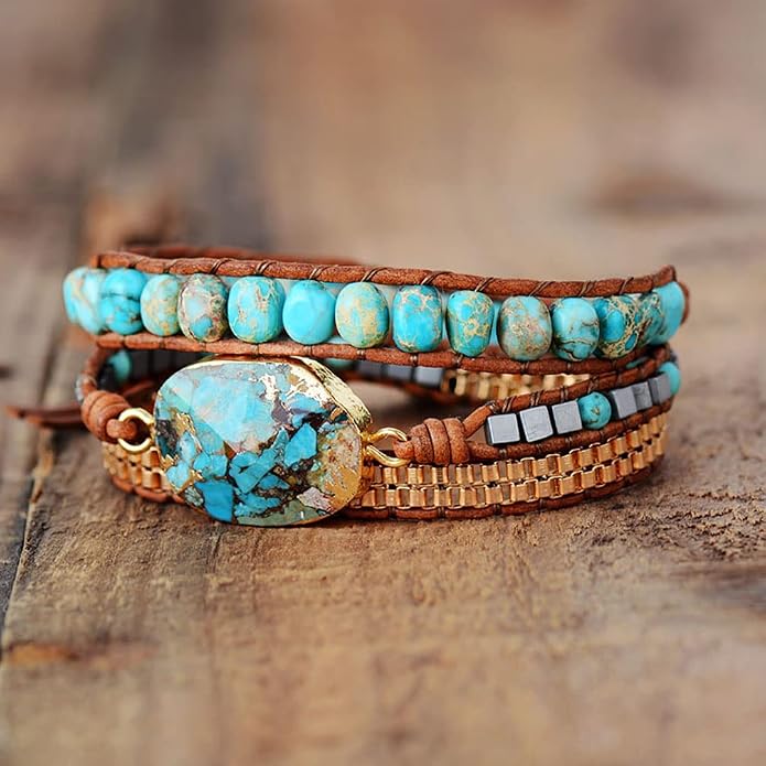 Women Wrap Bracelets Boho Natural Stone Jasper Turquoises Strand Bracelet Jewelry Collection