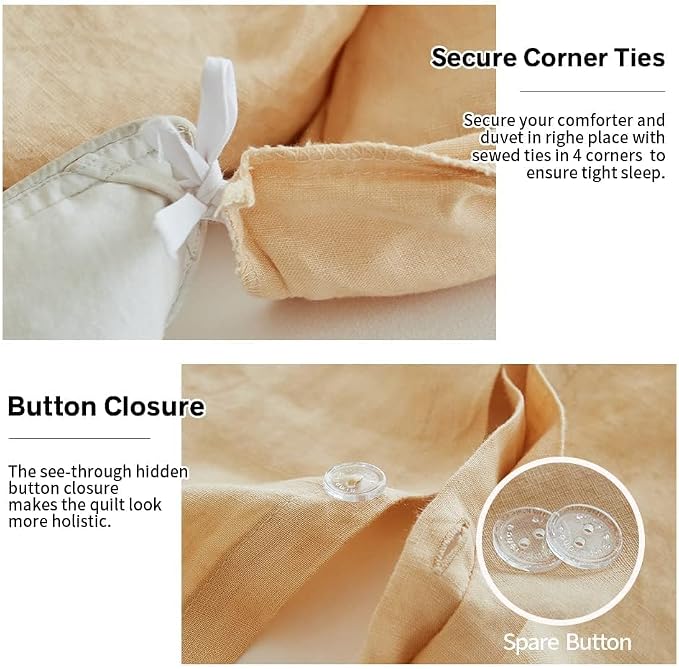 Simple&Opulence 100% Linen Duvet Cover Set, Natural French Flax Sand Duvet Cover Twin Size, Breathable Soft Comfy Linen Bedding Comforter Cover with 1 Pillowcase(Sand, 68"x86")