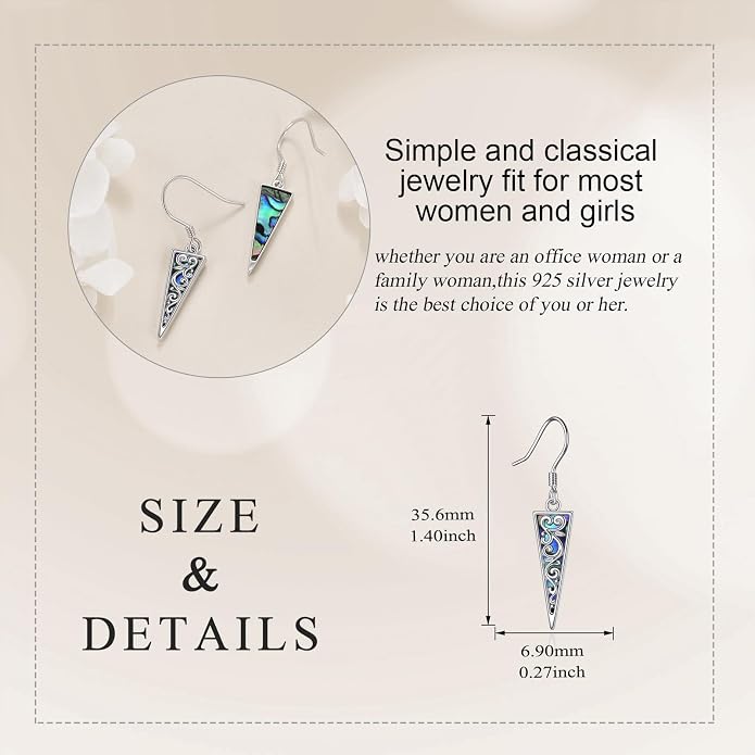 Abalone Shell Dangle Drop Earrings for Women 925 Sterling Silver Filigree Bohemian Earrings Jewelry Gift