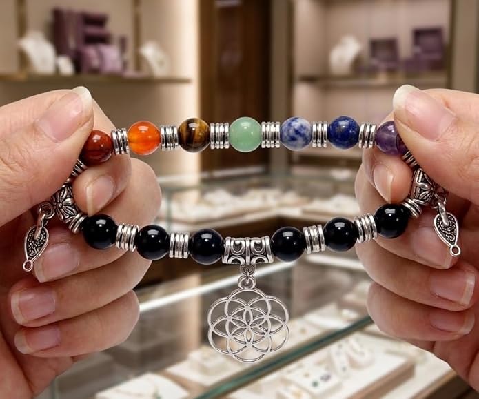 Natural Gemstone Bead Bracelet for Women – Healing Crystal Reiki Bracelet, Handmade Spiritual Protection Jewelry, Energy Stone Stretch Bracelet Gift for Women & Girls