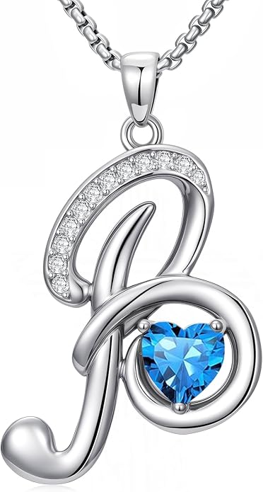 Birthday Gifts for Women Alphabet A to Z Initial Birthstone Pendant Necklaces for Women - 18k White Gold Plated Personalized Name Jewelry Anniversary Graduation Gifts for Wife Her Daughter Girlfriend(with Gift Box)