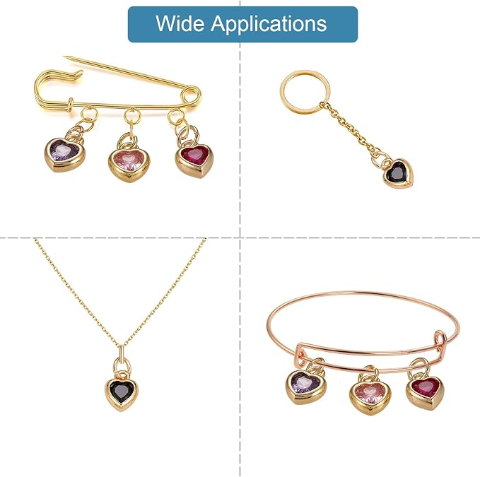 DanLingJewelry 20pcs Random Color Brass Cubic Zirconia Heart Charms Mini CZ Stone Heart Charms with Jump Ring for Jewelry Making