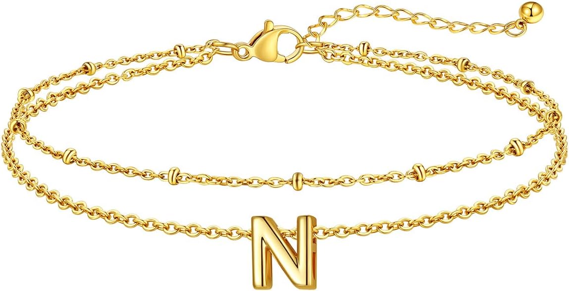 FaithHeart Initial Ankle Bracelets for Women, Waterproof 14k Gold Plated Initial Anklets Non Tarnish Stainless Steel Cute Layered Anklet Summer Beach Jewelry