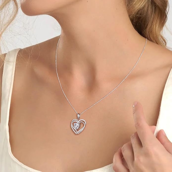 Anniversary Charm Necklace, Sterling Silver 14K Gold Plated Chain with Interlocking Heart Pendant Elegant Birthstone Necklaces for Women, Length 18"