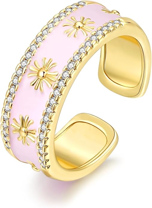 Vintage 14k Gold Ring for Women - Adjustable Carving Open Ring Unique Boho Jewelry Gift for Wedding Band & Daily Wear Ring
