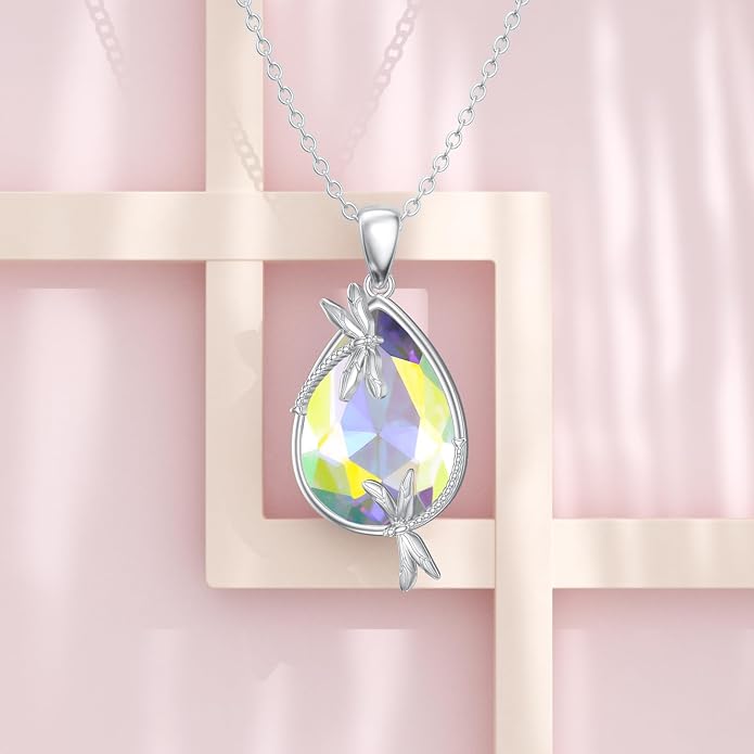 ROMANTICWORK Clover/AA/Ankh/Sun/Compass Necklace Sterling Silver Moss Agate Turquoise Butterfly/Dragonfly/Bee Pendant Jewellery Christmas Birthday Gifts for Women