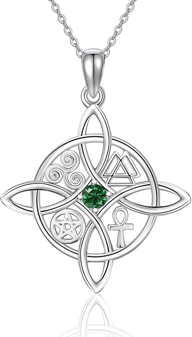 YAFEINI Sterling Silver Witches Knot Pendant Necklace - Celtic Cross Witch Jewelry Amulet Gifts for Women