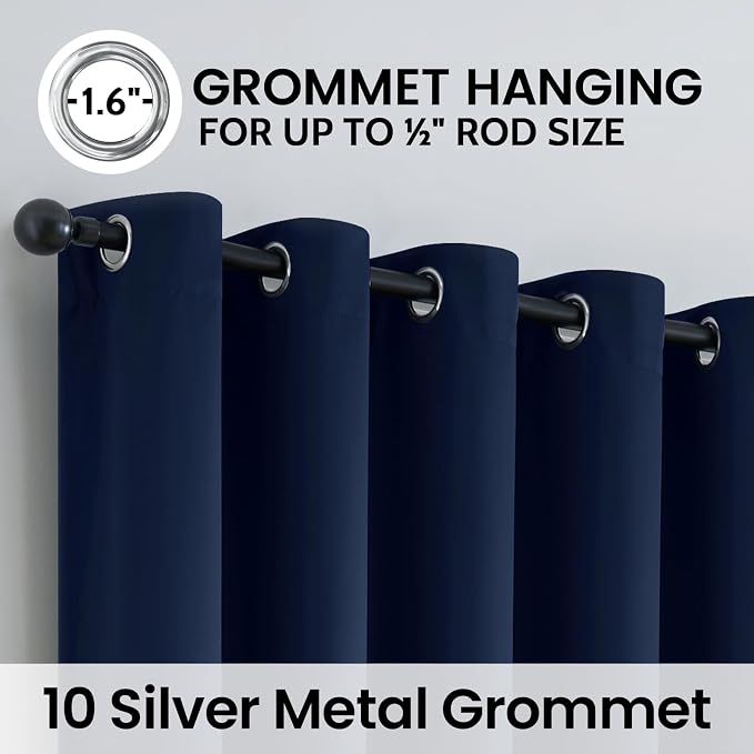 SimpleHome Navy Blue 100% Blackout Curtains Room Darkening Living Room 84 | Curtains for Bedroom,Thermal Insulated Grommet Window Drapes,Curtains for Living Room with Black Back,62 x 84 Inch,2 Panels