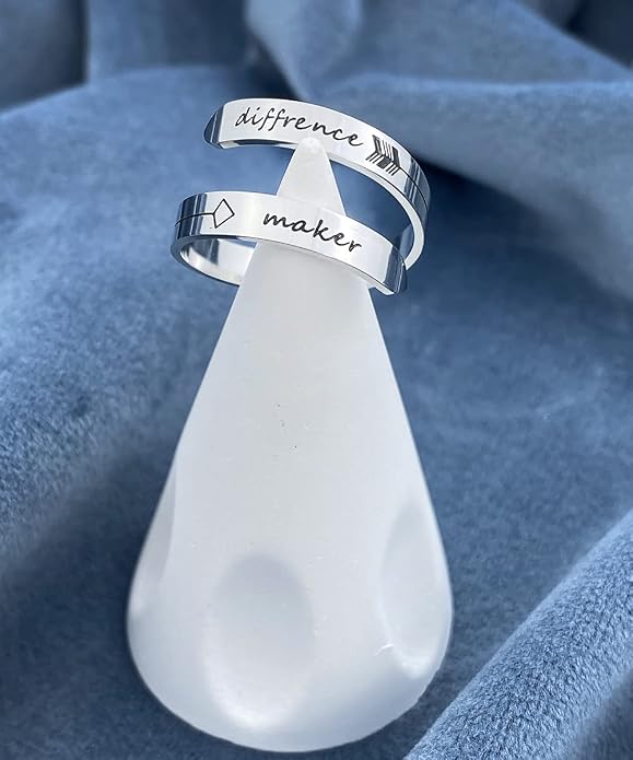 Vrycot Adjustable silvery Inspirational Stainless Steel Adjustable Bands Cool Stacking Opening Gift for Women Statement
