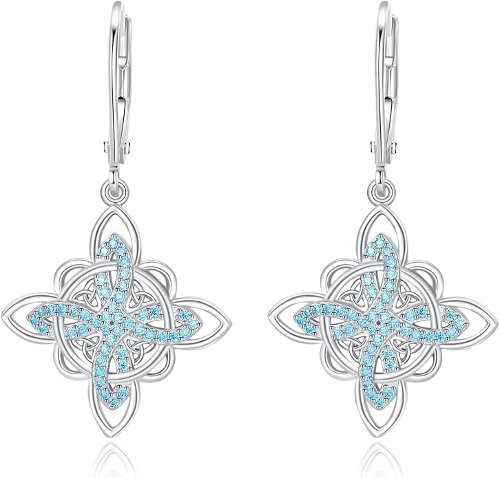 Celtic Knot Earrings 925 Sterling Silver Abalone Drop Dangle Celtic Earrings Gifts for Women