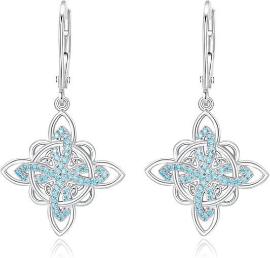 Celtic Knot Earrings 925 Sterling Silver Abalone Drop Dangle Celtic Earrings Gifts for Women