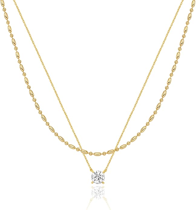 OZEL JEWELRY & GIFT Layered Gold Necklaces for Women - Crystal Colorful Delicate Cutting Pendant Necklace - 18K Gold Plated - Birthday Gifts (Made in Korea)