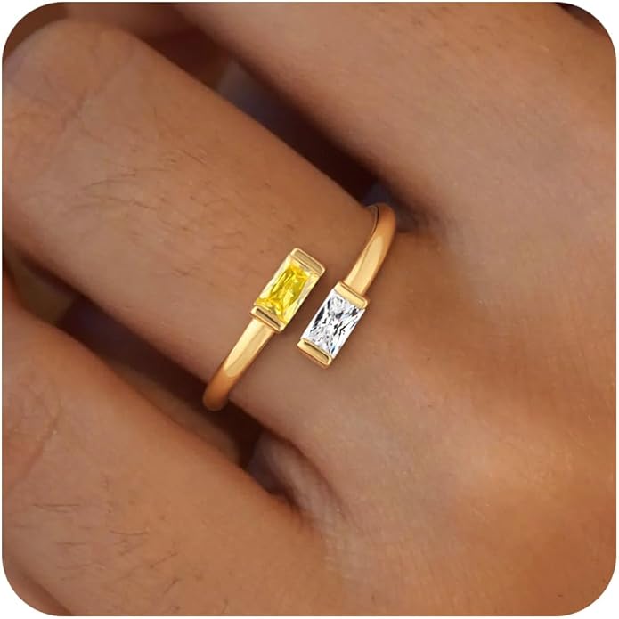 Honsny Gold Birthstone Rings for Women Non Tarnish 14K Gold Plated Adjustable Emerald Ring Cubic Zirconia Gemstone Promise Ring for Her Engagement Personalized Waterproof Jewelry Gifts for Birthday