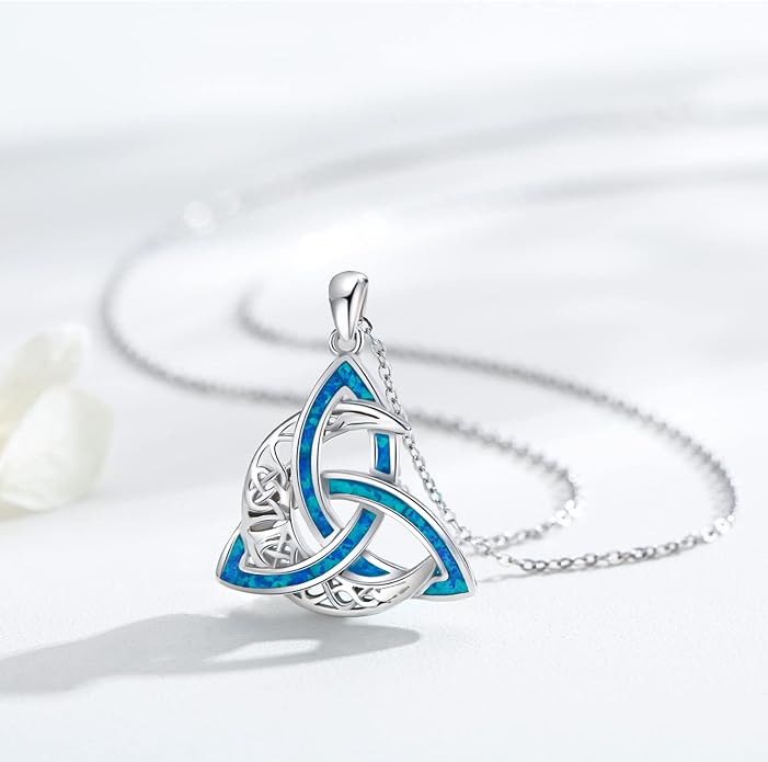 CHENGHONG Celtic Moon Necklace for Women 925 Sterling Silver Celtic Knot Moonstone Pendant Necklace Crescent Irish Necklaces Celtics Jewelry Gift for Women Men