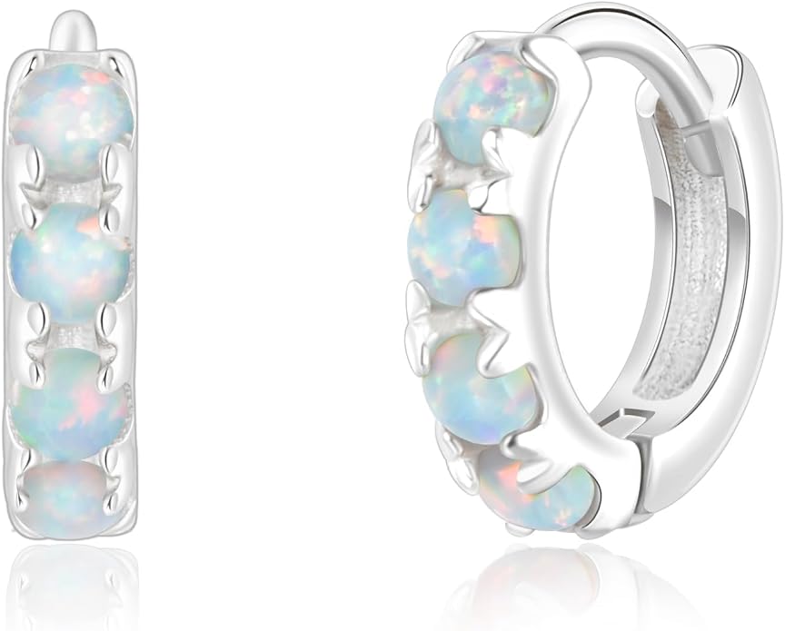 Tiny Mini Opal Huggie Hoop Earrings Upper Ear Cartilage Helix 18k Gold Plated Silver Minimalist Simple Small 10mm 8mm 6mm Hoop Earrings