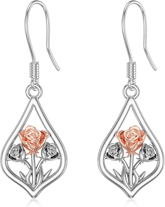 WINNICACA Sterling Silver Dangle Drop Earrings for Women Mom Flower Leverback Earrings Jewelry Christmas Anniversary Birthday Gifts