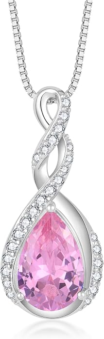 Fahonie 925 Sterling Silver Birthstone Necklace for Women,Infinity Teardrop Cubic Zirconia Pendant Necklace Anniversary Birthday Jewelry Gift for Women Wife Friend 18"+2" Chain