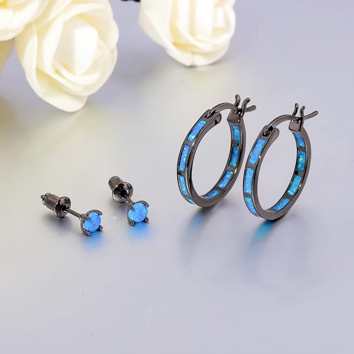 CiNily Sterling Silver/Rose Gold/Yellow Gold Plated Hoop Earrings 20mm,Multicolor Opal Small Hoop Earrings for Women Girls Hypoallergenic Jewelry for Sensitive Ears Gemstone Earrings