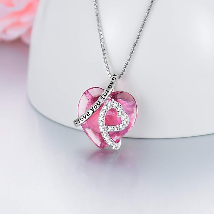 AOBOCO I Love You Forever Necklace 925 Sterling Silver with Crystals from Austria Anniversary Birthday Gifts for Women Mothers Day Gift