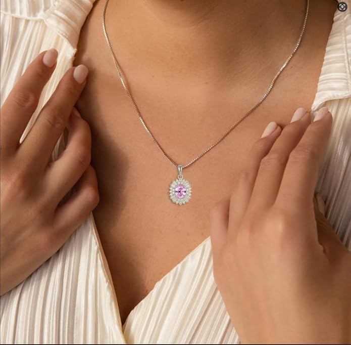 Birthstone Necklace 925 Sterling Silver Oval 5A Cubic Zirconia Pendant Necklace Jewelry Birthday Gifts for Women
