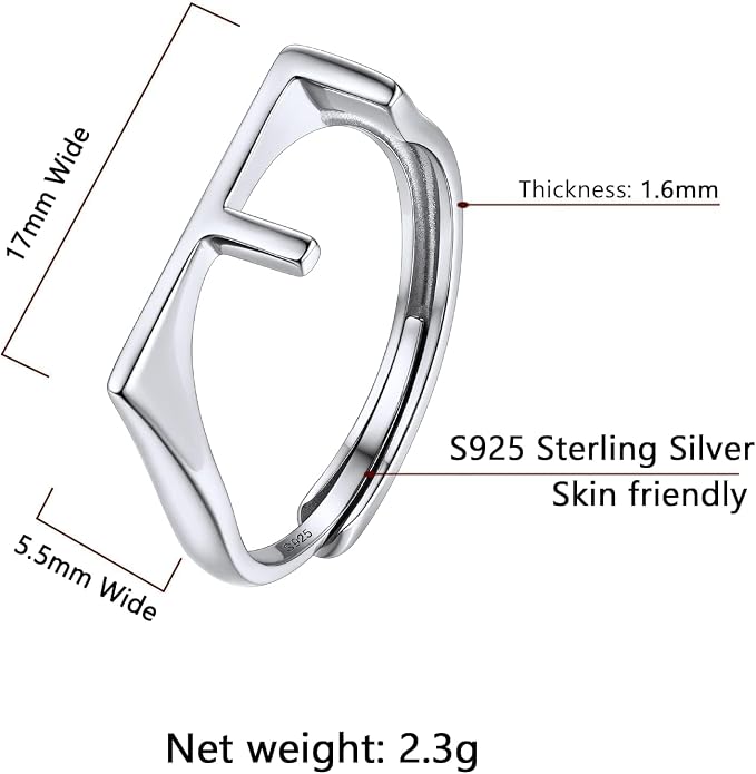 SILVERCUTE 925 Sterling Silver Initial Rings for Women,Adjustable Capital Letter Ring Hypoallergenic,Minimalist 925 Silver Rings for Mother Daughter