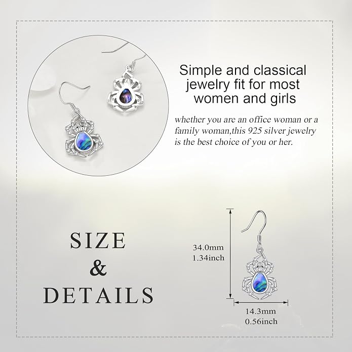 Abalone Shell Dangle Drop Earrings for Women 925 Sterling Silver Filigree Bohemian Earrings Jewelry Gift