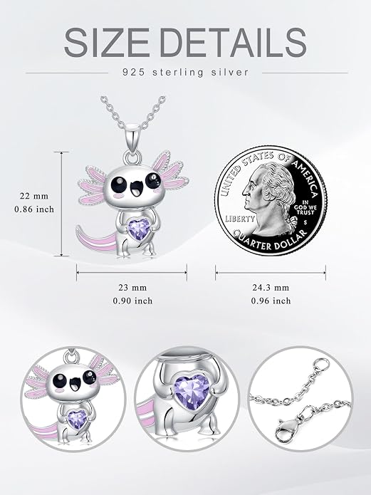 Dorunmo Axolotl Necklace 925 Sterling Silver Axolotl Birthstone Pendant Cute Animal Axolotl Jewelry Gifts for Women