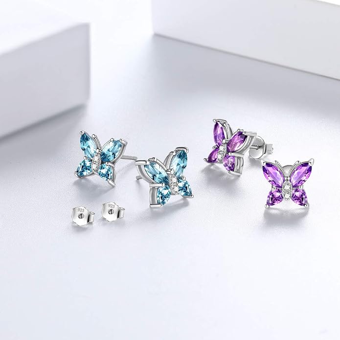 Aurora Tears Butterfly Jewelry,Women 925 Sterling Silver Butterflies Birthstone Pendant Necklace/Earrings/Rings Wedding Gift