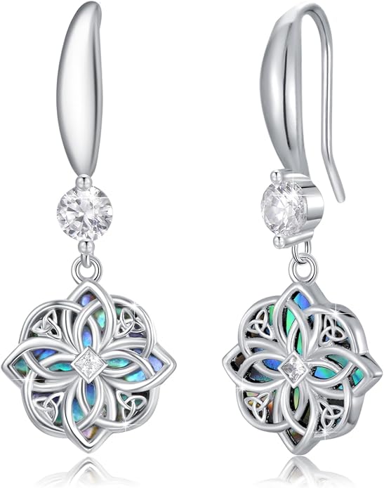 Celtic Knot Earrings 925 Sterling Silver Abalone Drop Dangle Celtic Earrings Gifts for Women