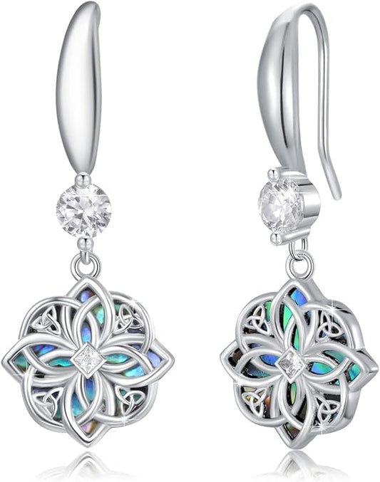 Celtic Knot Earrings 925 Sterling Silver Abalone Drop Dangle Celtic Earrings Gifts for Women