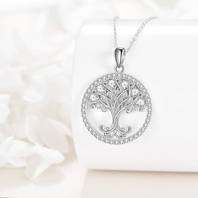 Tree of Life Necklace for Women Birthstones Jewelry for Women Sterling Silver Fine Anniversary Birthday Christmas Wedding Jewelry for Wife Sister
