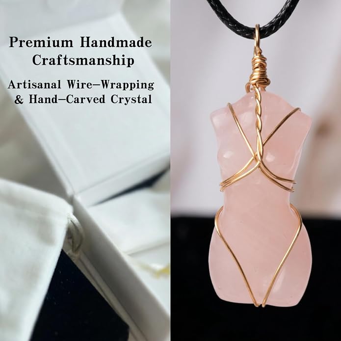 Handcrafted Natural Stone Female Form Pendant Necklace High Color Retention Copper Wire Wrapped Crystal Body Silhouette Jewelry for Women Unique Natural Stone Gift