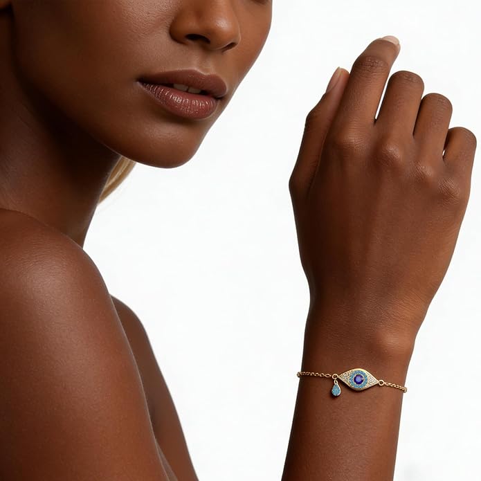 Evil Eye Bracelets for Women Gold Plated Dainty Chain Zirconia Turquoise Charm Adjustable Protective Lucky Link Bracelet Jewelry for Best Friends Sister Travel Birthday Just Because Gift