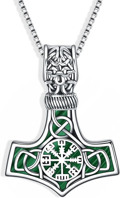 Compass Thor Hammer Necklace Sterling Silver Viking Compass Mjolnir Jewelry Gift for Men