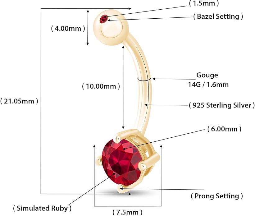 AFFY Round Shape Body Piercing Curved Barbells, Floating Navel Belly Piercing Button Premium Surgical Steel Ring in 14K Gold Over Sterling Silver