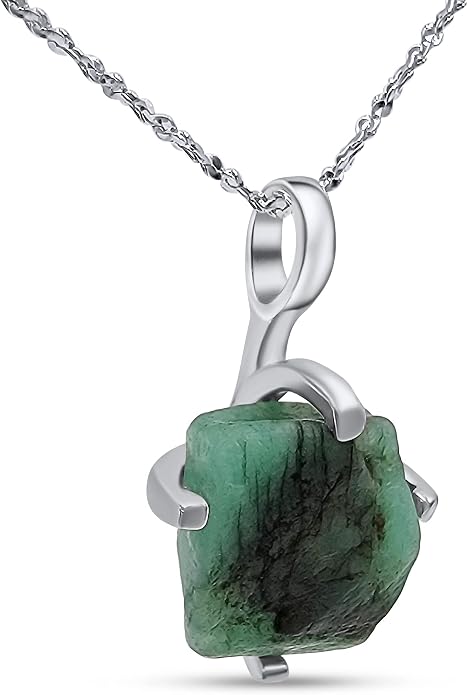 Natural raw gemstone pendant chain necklace with white gold over 925 solid sterling silver, birthstone dainty solitaire gift for her, uniquelan jewelry
