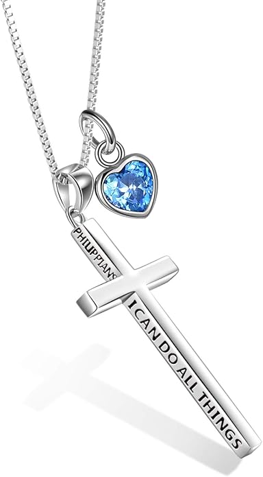 POPLYKE Cross Necklace 925 Sterling Silver Philippians 4:13 I Can Do All The Things Inspirational Necklace Gifts for Women Men 20+2''
