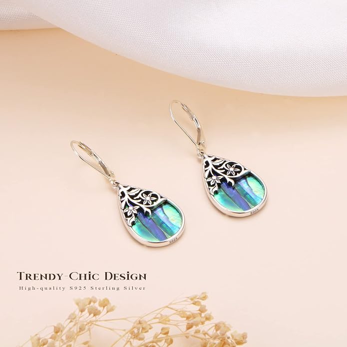 Sterling Silver Leverback Dangle Earrings for Women Teardrop Filigree 14K Gold Plated Dangly Earrings Mother’s Day Gift