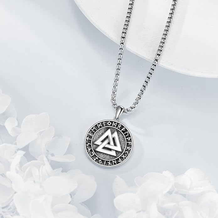 URONE Men Viking Pendant Necklace Sterling Silver Norse Viking Jewelry