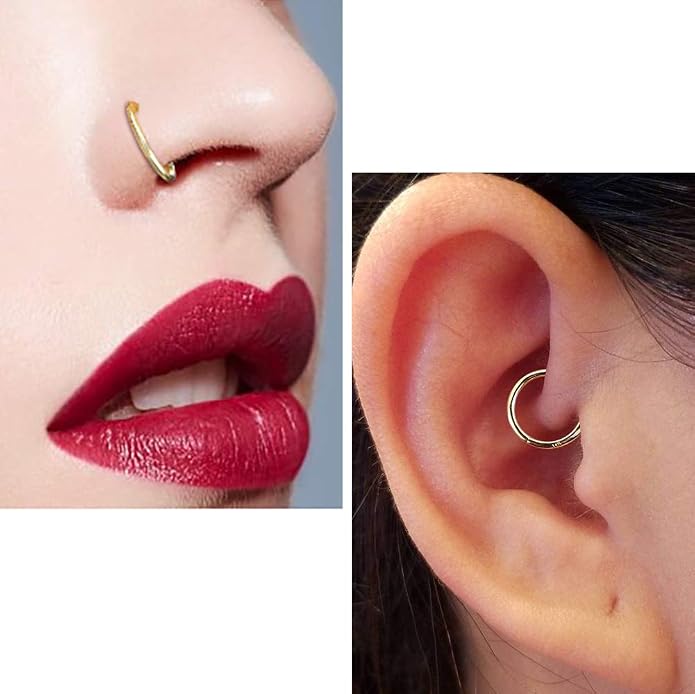 COCHARM 14K Solid Gold 18g/16g Nose Rings 16G Septum Rings Yellow Gold Tragus Helix Cartilage Conch Earring Hoops 18 Gauge Piercing Hoop