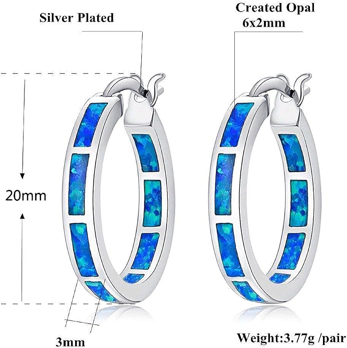 CiNily Sterling Silver/Rose Gold/Yellow Gold Plated Hoop Earrings 20mm,Multicolor Opal Small Hoop Earrings for Women Girls Hypoallergenic Jewelry for Sensitive Ears Gemstone Earrings