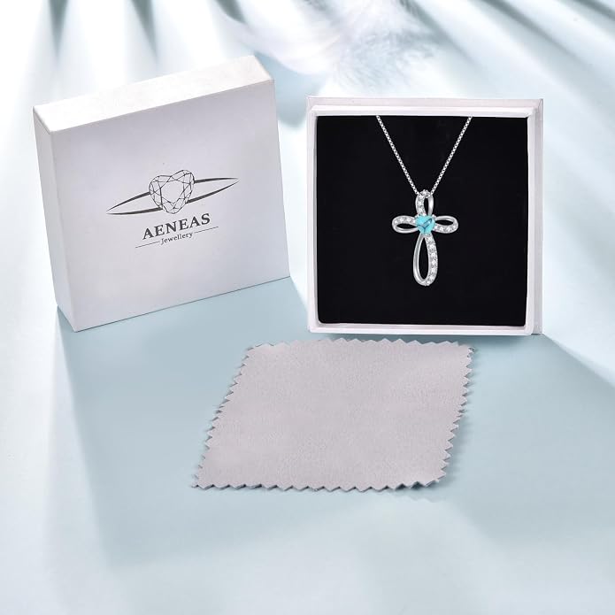 AENEAS Sterling Silver Cross Necklace for Women Birthstone Necklace Cross Necklace Birthstone Jewelry Gifts for Birthday Mothers Day