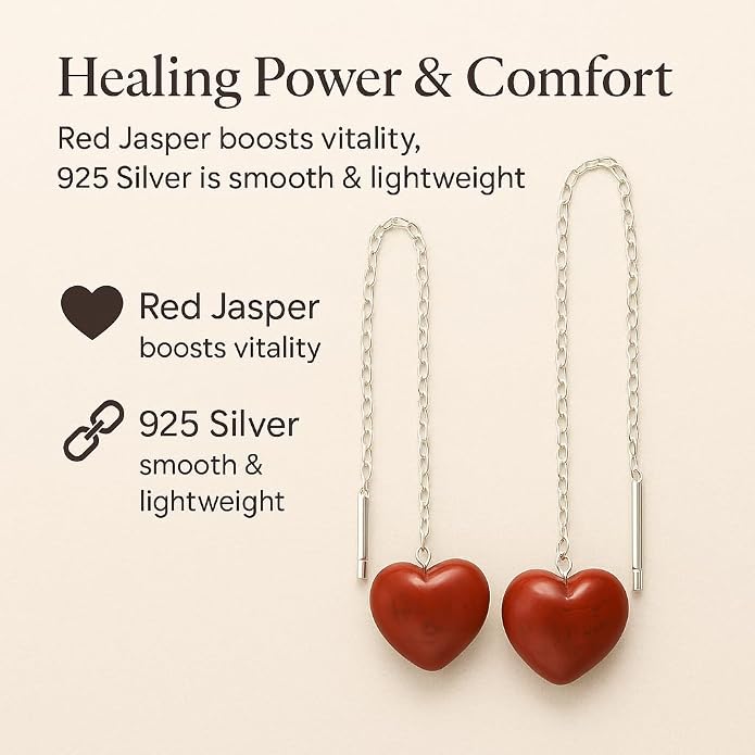 Gemstone Heart Shaped Threader Earrings in 925 Sterling Silver, Pull Through Adjustable, Versatile & Trendy, Perfect Valentine's Gift for Women, Choice of Gemstone Available