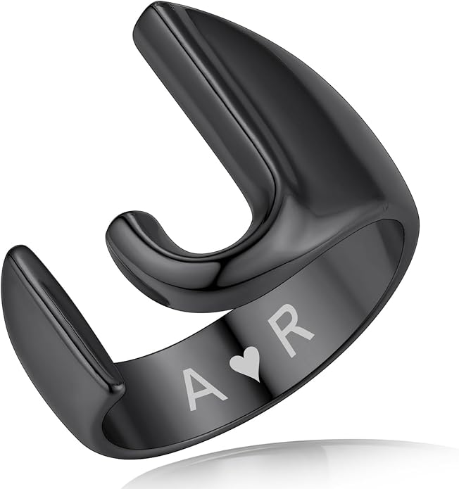 KeyStyle Bold Initial Letter Rings Adjustable, GoldChic Jewelry Women Gold Statement Ring Personalized Engraved Women’s Open Signet Ring for Party (Gold, White Gold, Black)